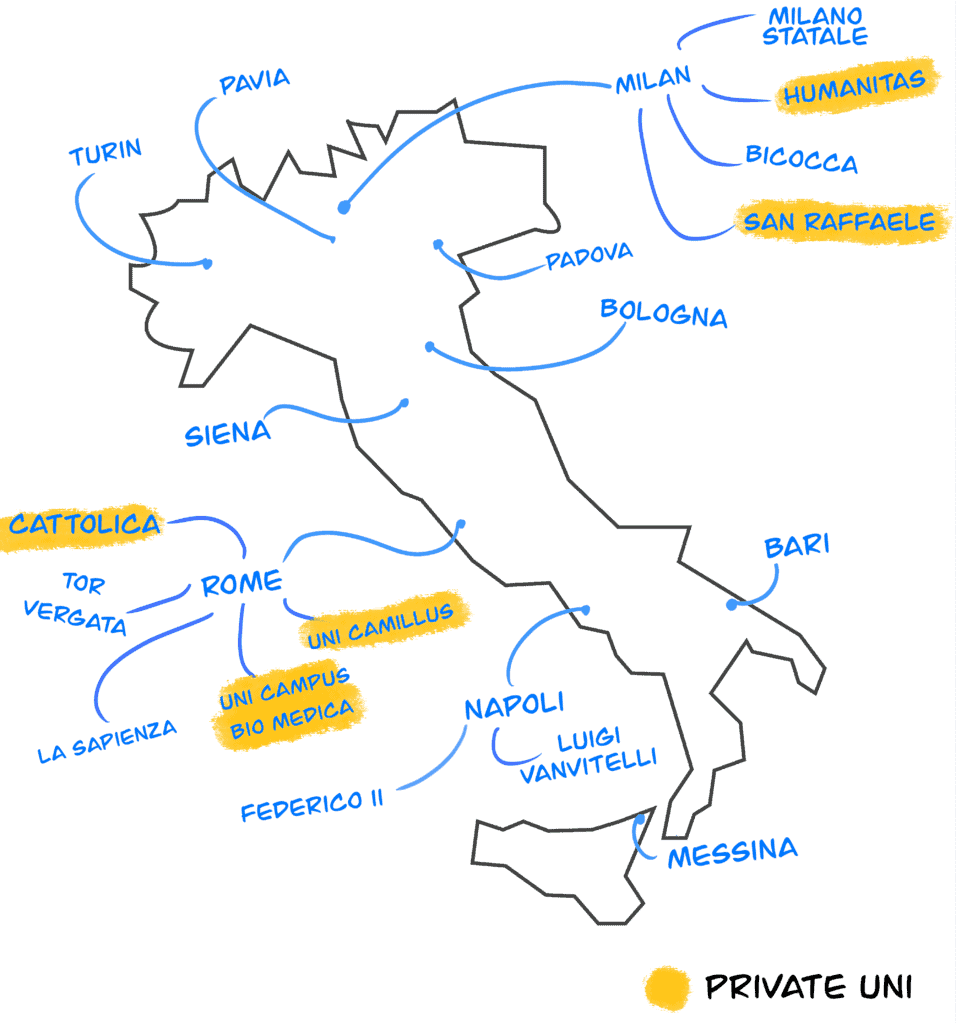 Where can I study medicine in Italy map