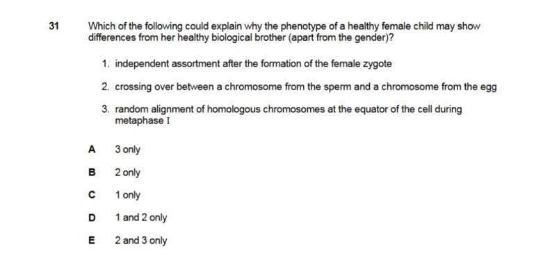 2018 IMAT biology question 31, with multi-statement answer choices.