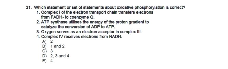 2023 IMAT biology question 31, on oxidative phosphorylation.