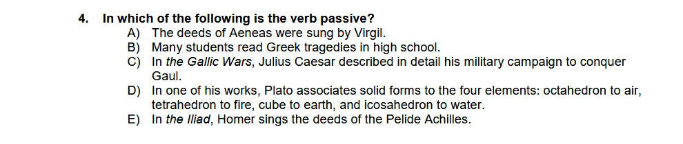 2024 IMAT general knowledge question 04. Requires recall of passive voice.