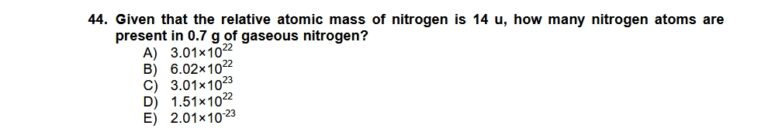 2024 IMAT chemistry question 44. Requires recall of Avogadro's number.